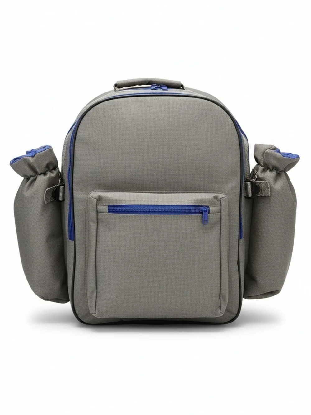 Picnic Backpack Set for 4 Gray Blue Plates Glasses Flatware Insulated Bag